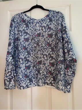 Luisa Ricci Long Sleave Blue Floral Crewneck Top L Hardly Worn made in Italy